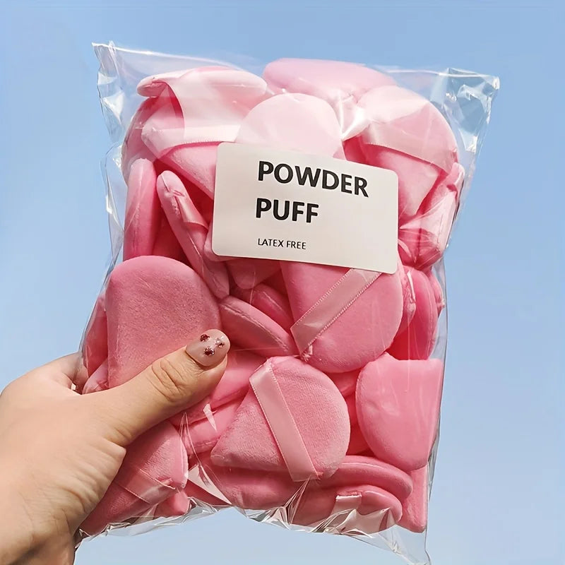 Mini Velvet Triangle Powder Puffs – Soft Makeup Blender Set Makeup Powder Puff Set Qme pink
