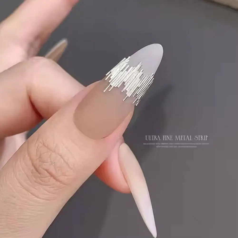 Gloss Silver Metal Strip Nail Art Decorations – Reflective 3D Nail Art Strips Qme