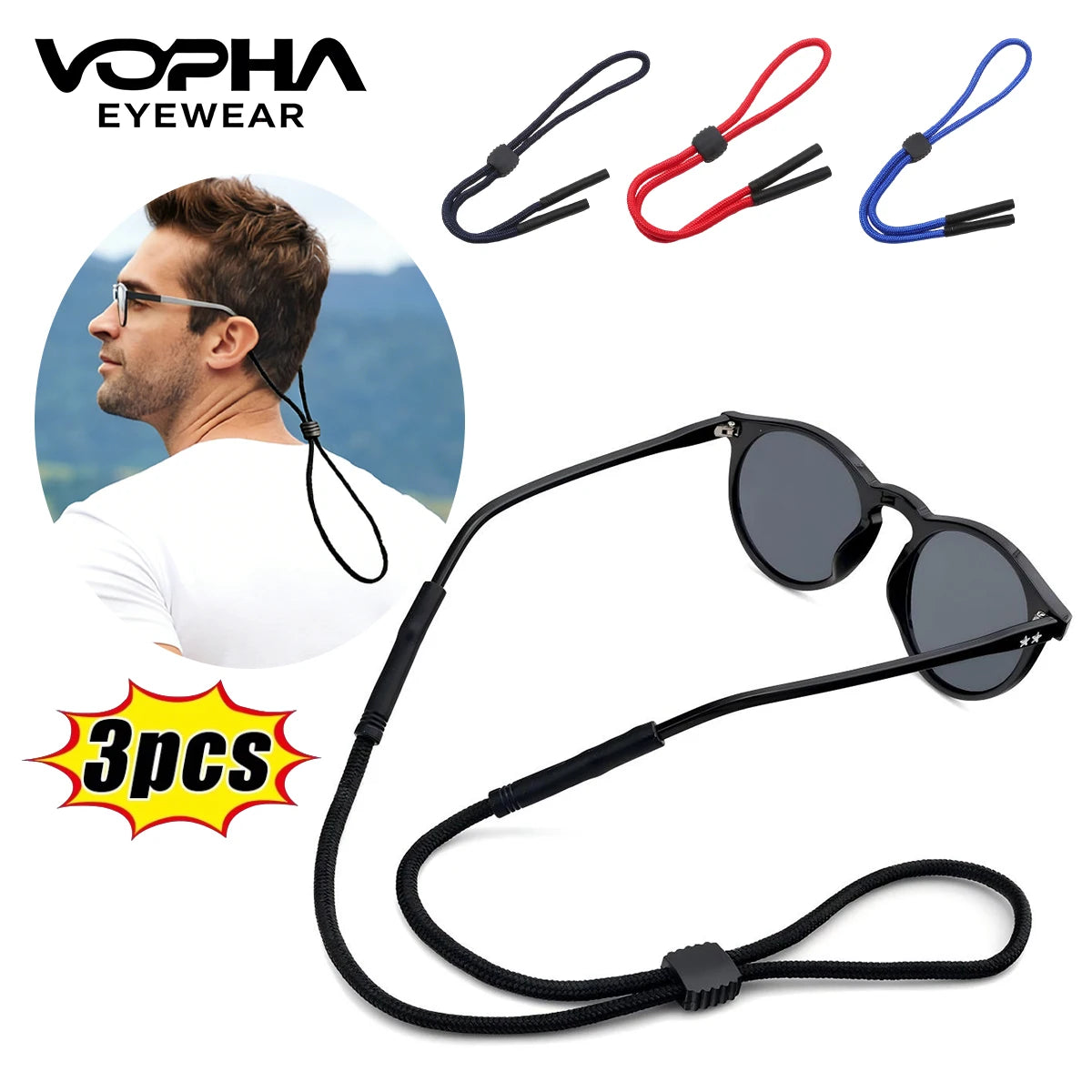 VOPHA Adjustable Nylon Glasses Strap – Anti-Loss Eyewear Holder Eyewear Strap Qst