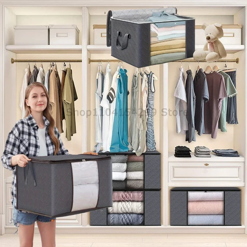 Foldable Clothes Storage Bag – Non-Woven Closet Organizer Bin Closet Storage Bag Qme