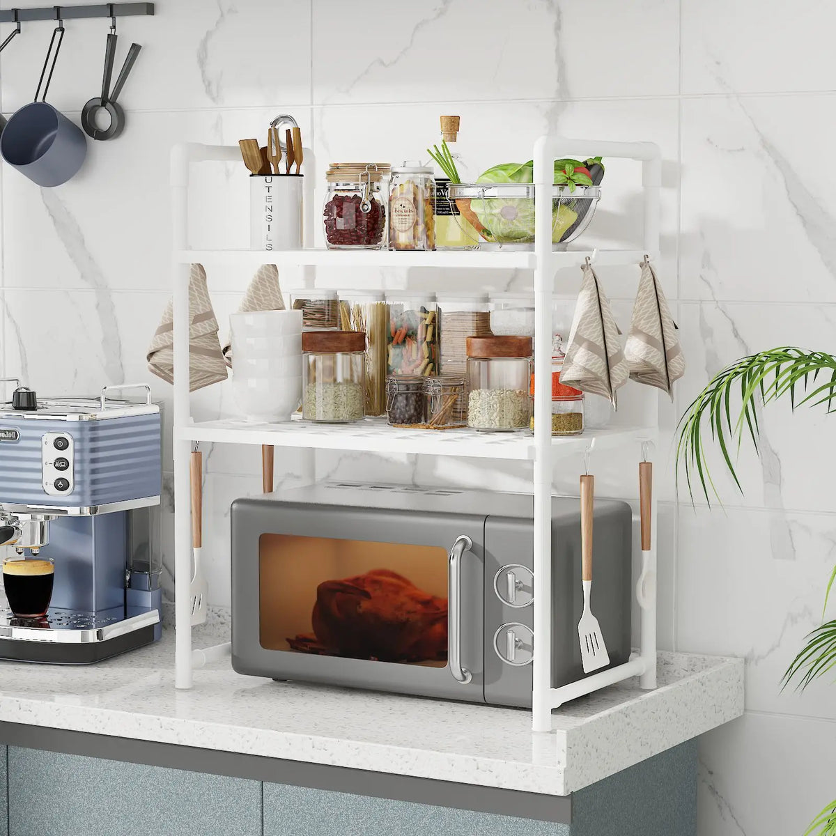 Extra Wide 2-Tier Microwave Stand Heavy-Duty Kitchen Shelf Microwave Stand Qme