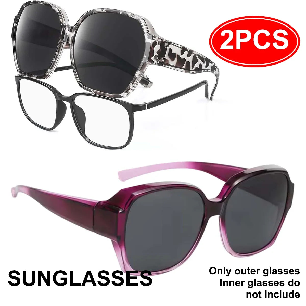 VOPHA Fit Over Sunglasses UV400 Wrap-Around Unisex T01 Fit Over Sunglasses Qst 2PCS-DB TP