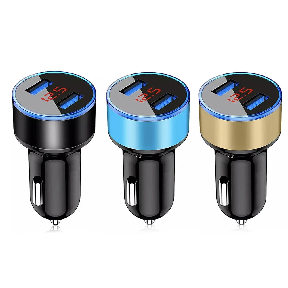 Dual USB Car Charger 3.1A with LED Voltmeter Display Car USB Charger Qme Black
