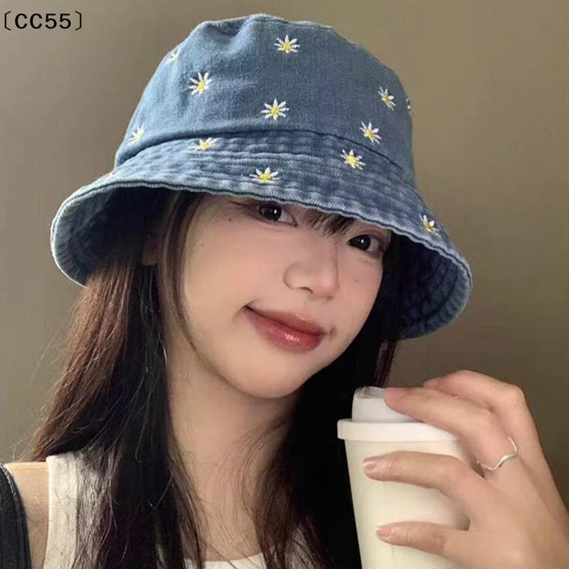 Women's Washed Denim Bucket Hat – Retro Wide Brim Sun Cap Bucket Hat Qst