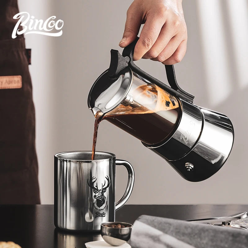 Bincoo Visual Glass Double Valve Moka Pot & Ceramic Base 220V Moka Pot Set Qst