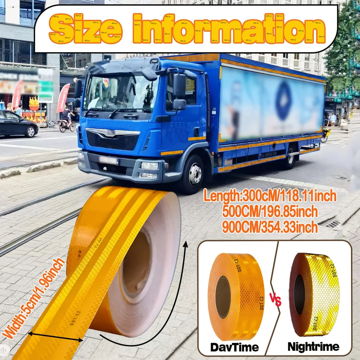Yellow DOT-C2 Reflective Safety Tape – Cars, Trucks & Trailers Reflective Safety Tape Qme