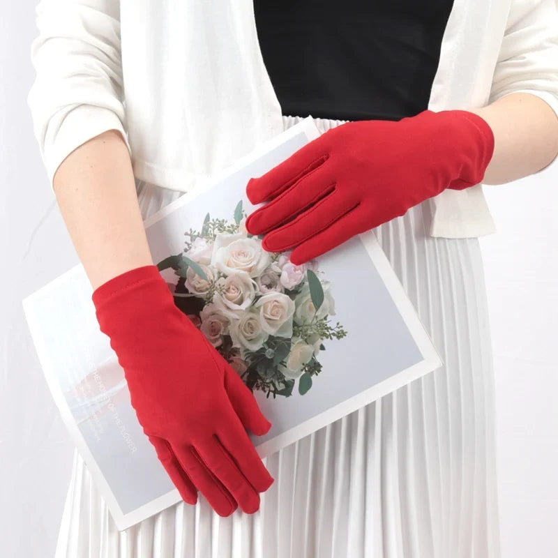 Women's Ceremonial Elastane Gloves – Elegant Solid Fashion Ceremonial Fashion Gloves Qme Red