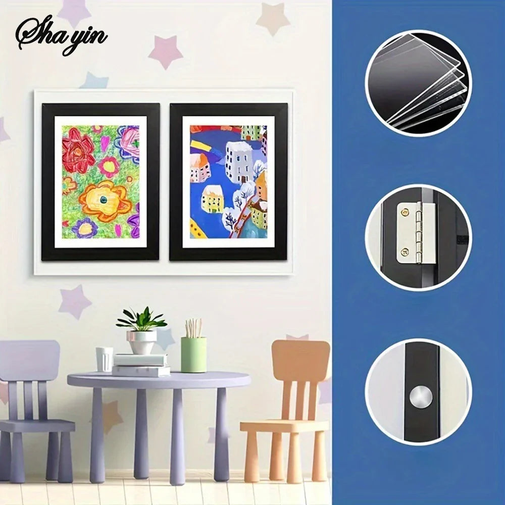 Flip-Up Wooden A4 Photo Frame | Magnetic Kids Art Display Wooden Picture Frame Qme