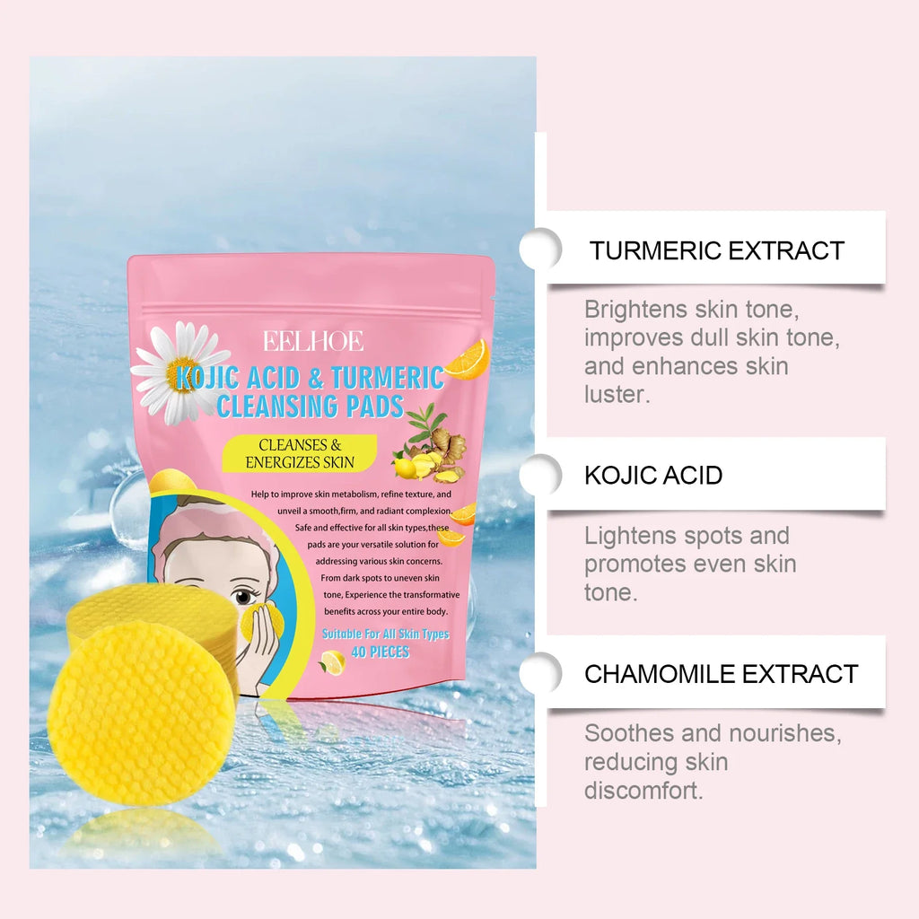 Turmeric Kojic Acid Exfoliating Cleansing Pads – 40 Pack Exfoliating Cleansing Pads Qme