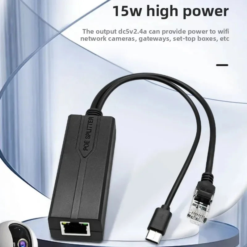 Gigabit PoE Splitter 48V to 5V 2.4A USB Type-C Power Supply PoE Splitter Module Qme