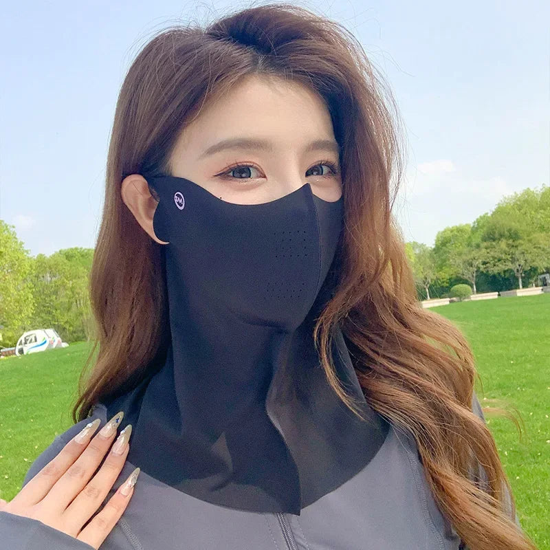 Women's UV Protection Ice Silk Neck Scarf & Face Cover UV Neck Scarf Qme Black