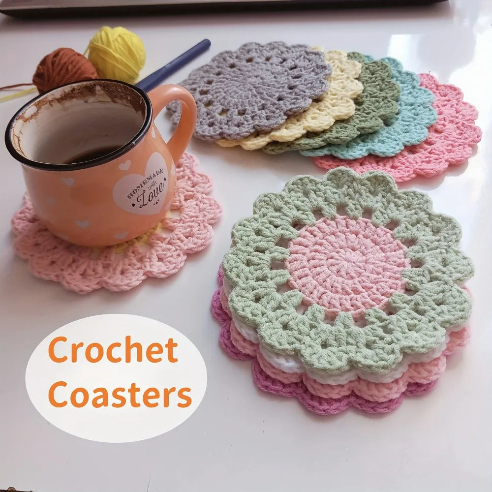Handmade Crochet Flower Drink Coasters – Table Decor & Gift Crochet Drink Coasters Qme