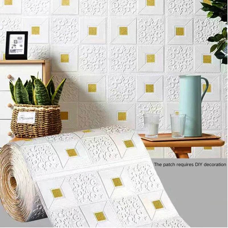 Golden Brick Foam Wall Panels – Self-Adhesive 70x70cm Foam Wall Panel Qme yellow 70CMx70CM 1pcs