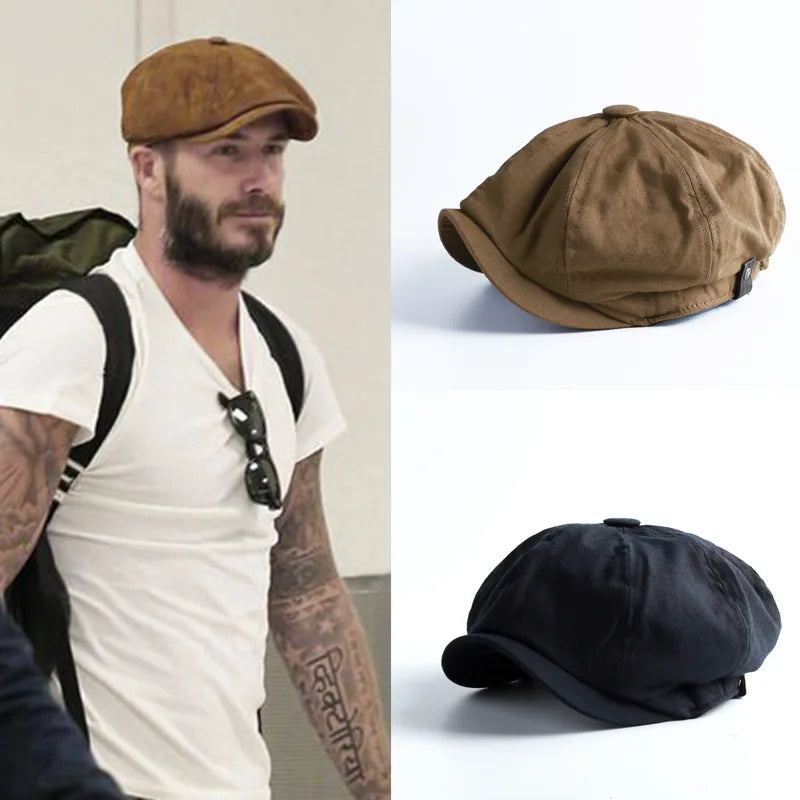 Men's Cotton Retro Newsboy Cap | British Octagonal Flat Cap Newsboy Flat Cap Qme