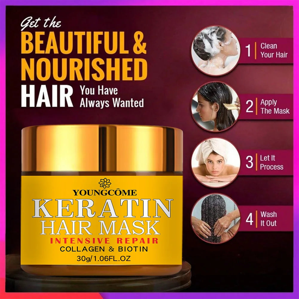 YOUNGCOME Keratin Hair Mask – Biotin & Collagen Treatment Keratin Hair Mask Qst