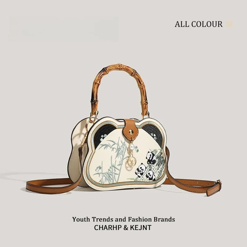 Bamboo Crossbody Bag – Cartoon Panda PU Leather Shoulder Bag Crossbody Handbag Qme