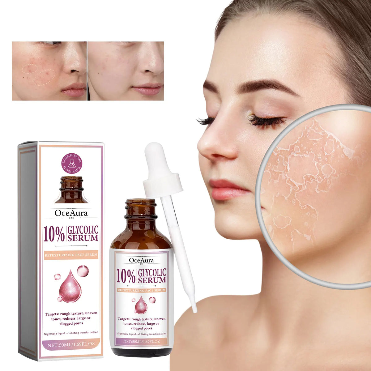 OceAura Glycolic & Lactic Acid Face Serum – Pore Refining 50ml Face Serum Qst
