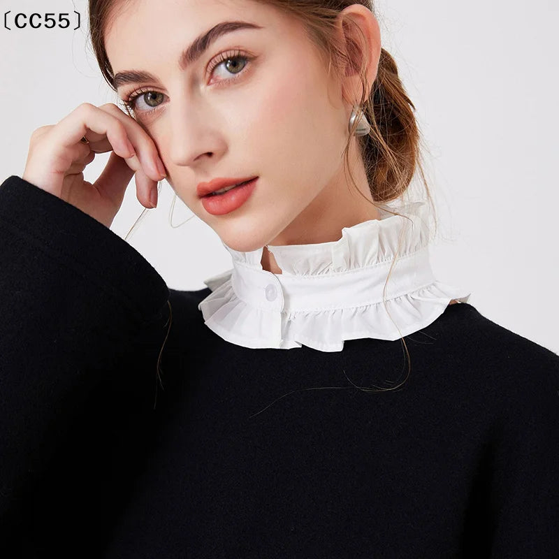 Women's Ruffle Detachable Collar & Fake Cuff Set – Button Stand Detachable Collar Set Qst