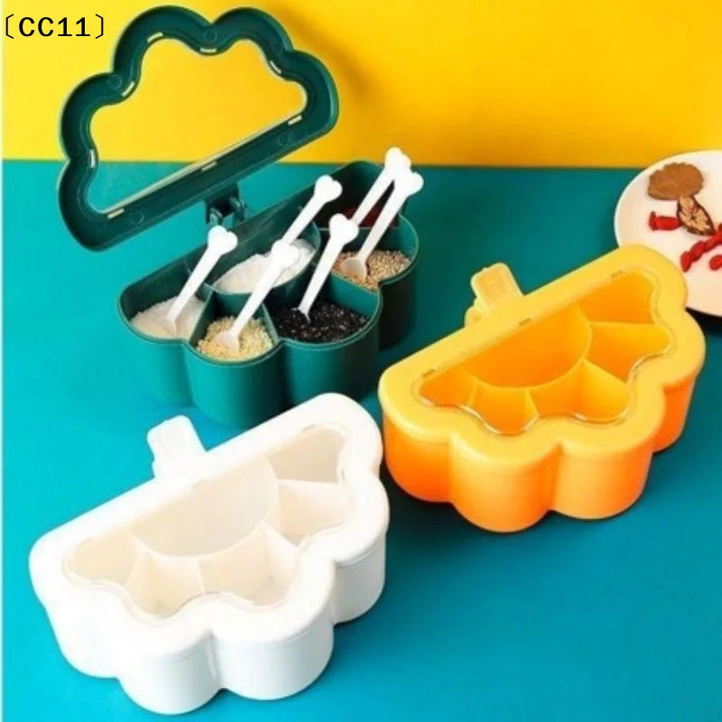 6-Grid Seasoning Box with Clear Lid & Scoops | Salt & Sugar Seasoning Storage Box Qme