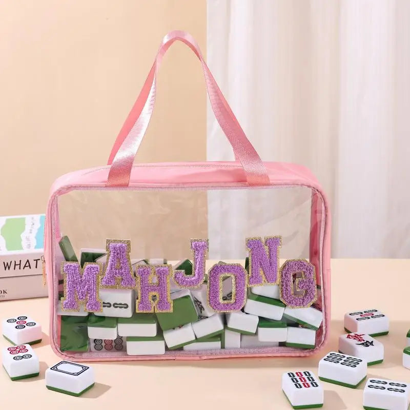 Waterproof Mahjong Tile Bag – Portable Travel Organizer Case Mahjong Tile Bag Qme Pink