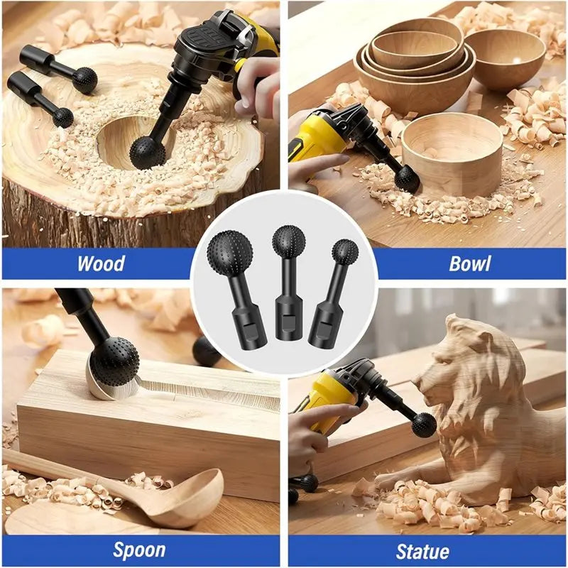 Ball Gouge Sphere Rotary Burr 3-PC Set 5/8-11 Thread Angle Grinder Rotary Burr Set Qme