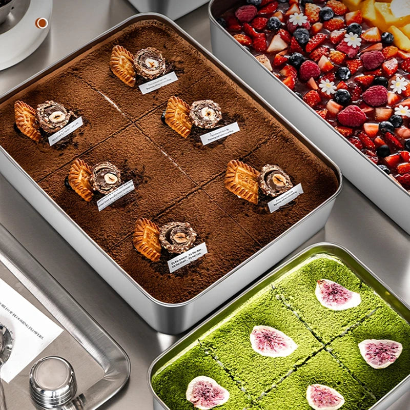 Stainless Steel Tiramisu Mold & Cake Tray with Lid – 2 Sizes Cake Baking Mold Qst