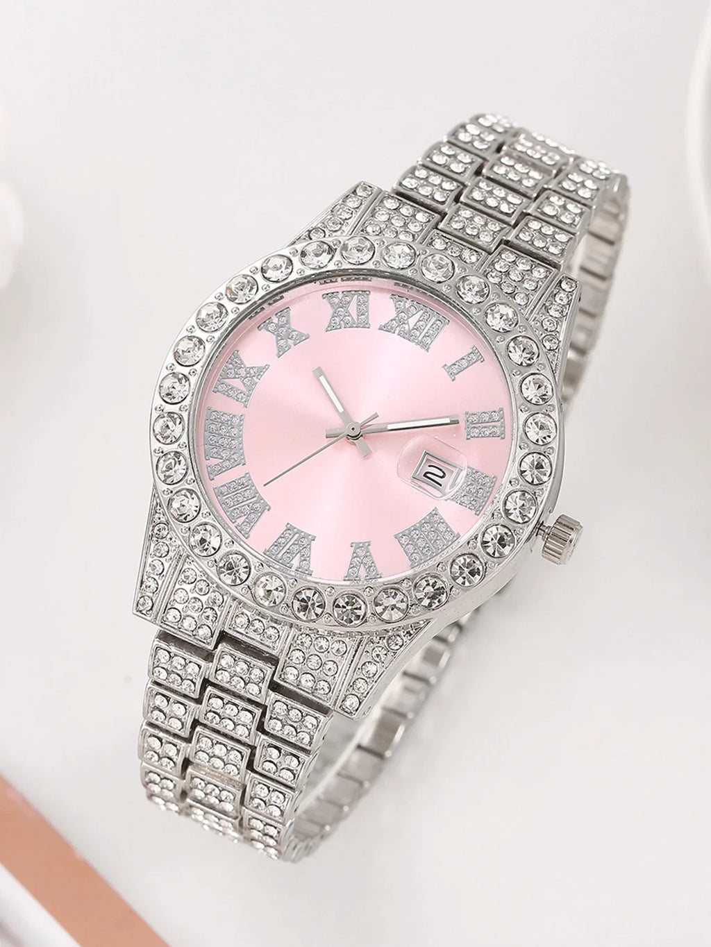 Women's Iced Out Silver Plated Hip Hop Watch & Jewelry Combo Watch & Jewelry Set Qme