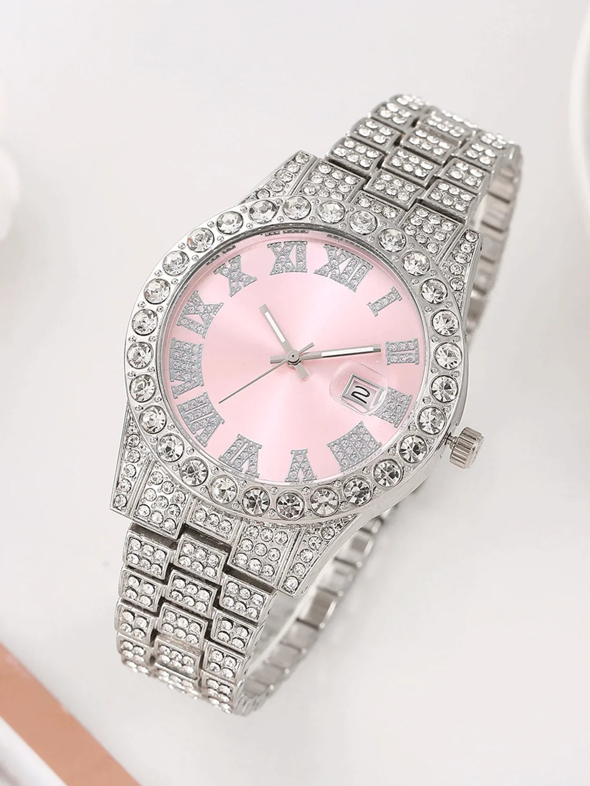 Women's Iced Out Silver Plated Hip Hop Watch & Jewelry Combo Watch & Jewelry Set Qme