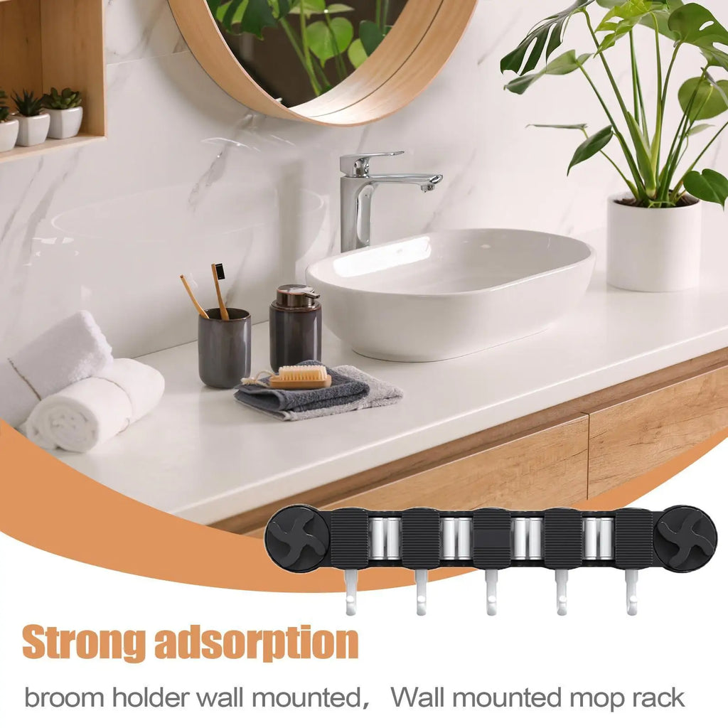 Wall Mount Mop & Broom Holder – Heavy Duty Suction Rack Broom & Mop Holder Qme