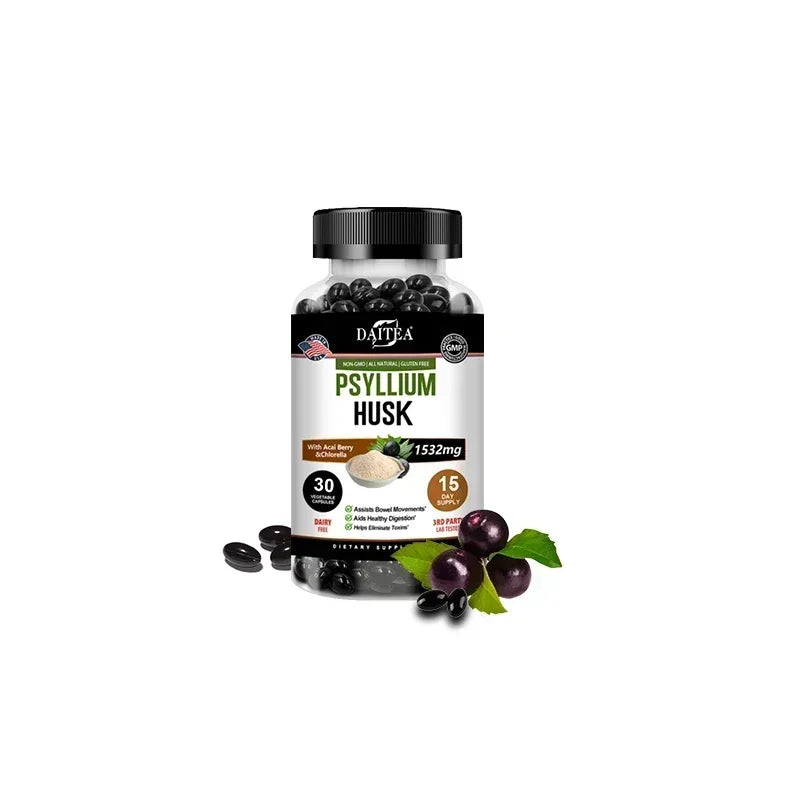 Psyllium Husk Capsules – Non-GMO, Gluten-Free Natural Fiber Fiber Supplement Qst 30 count-1 bottle
