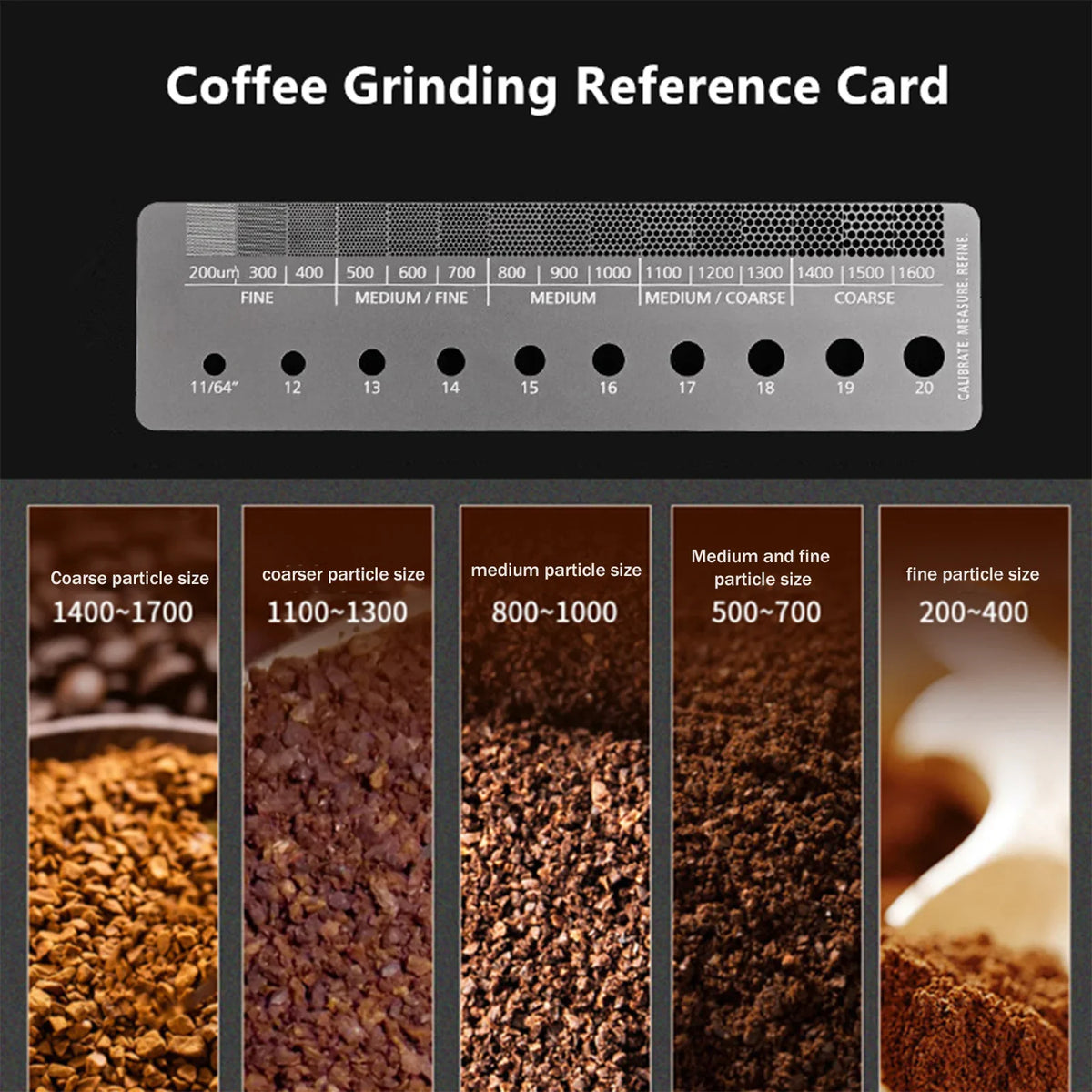 Coffee Grind Size Reference Card | Stainless Steel Comparison Tool Coffee Grind Reference Card Qme