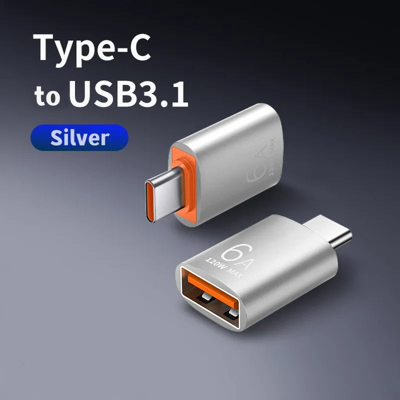 OTG USB-C to USB Adapter 120W 6A | MacBook & Laptop USB-C OTG Adapter Qme Silver