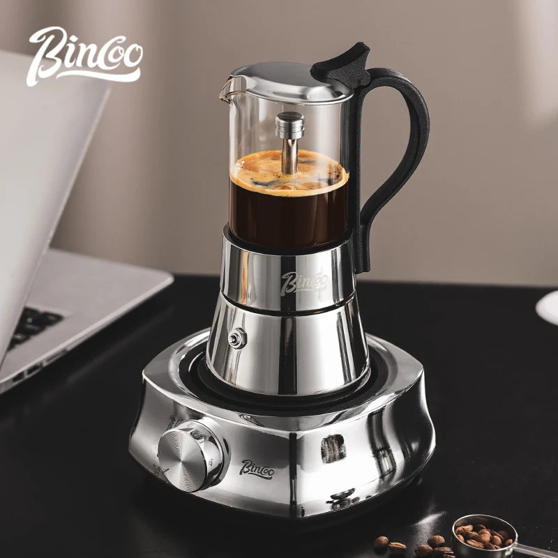 Bincoo Visual Glass Double Valve Moka Pot & Ceramic Base 220V Moka Pot Set Qst