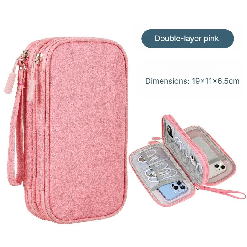 Portable Travel Digital Storage Bag & USB Cable Organizer Cable Organizer Bag Qme Pink