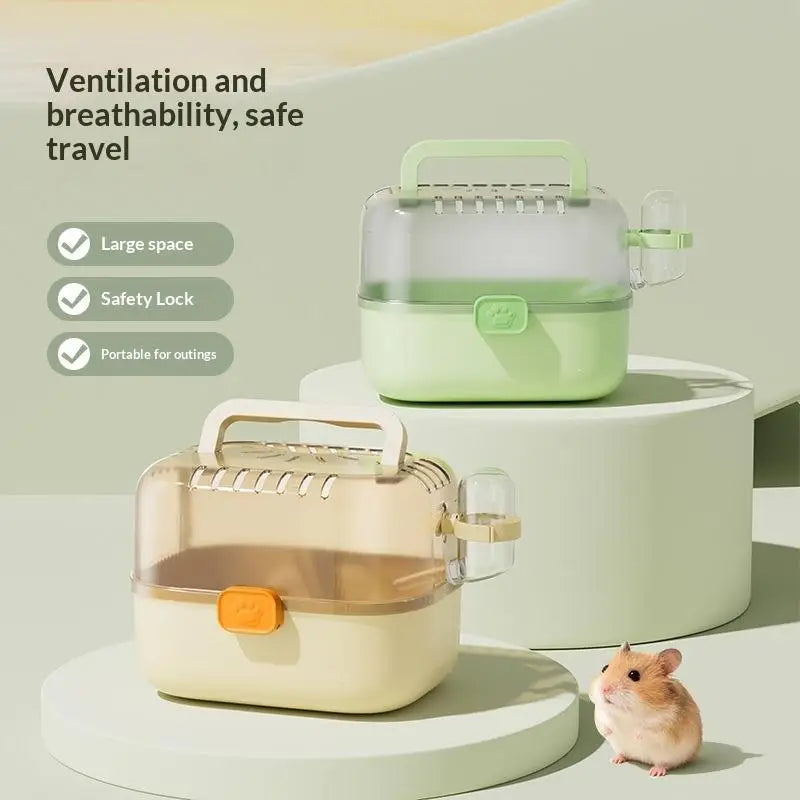 Portable Hamster Travel Cage with Handle & Water Bottle Small Animal Carrier Qme