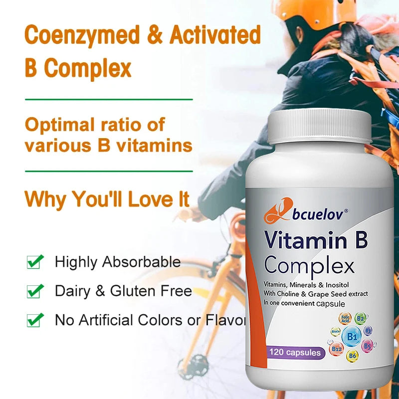 Vitamin B-Complex Capsules B1–B12 + Biotin + Folic Acid 6000mcg B-Vitamin Supplement Qst