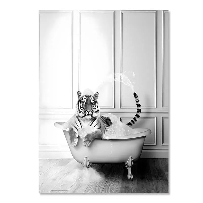 Nordic Animal Canvas Wall Art – Black & White Bathroom Poster Canvas Wall Art Qst