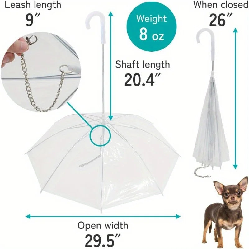 Small Transparent Dog Umbrella with Metal Chain & Strap Dog Rain Umbrella Qme