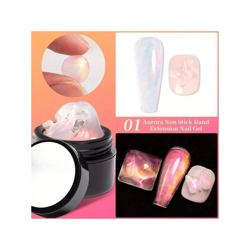 Aurora Mermaid 3D Carving Builder Gel – Glitter Hard Non-Stick 3D Nail Builder Gel Qme