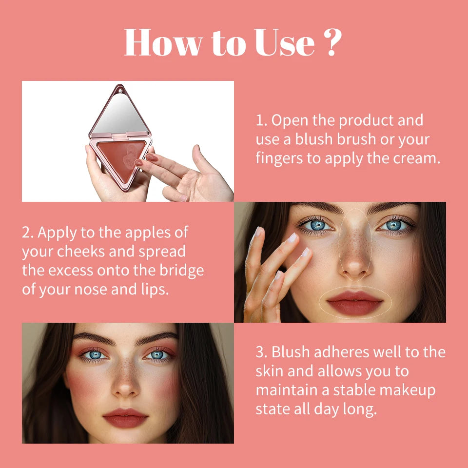 Lakerain Triangle Cream Blush – Matte, Long-Lasting Natural Glow Cream Blush Qst