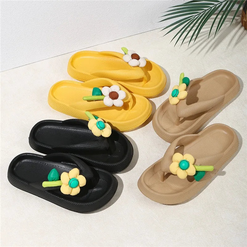 Handmade Flower Platform Flip-Flops | Cloud Soft Slippers Platform Flip-Flops Qme