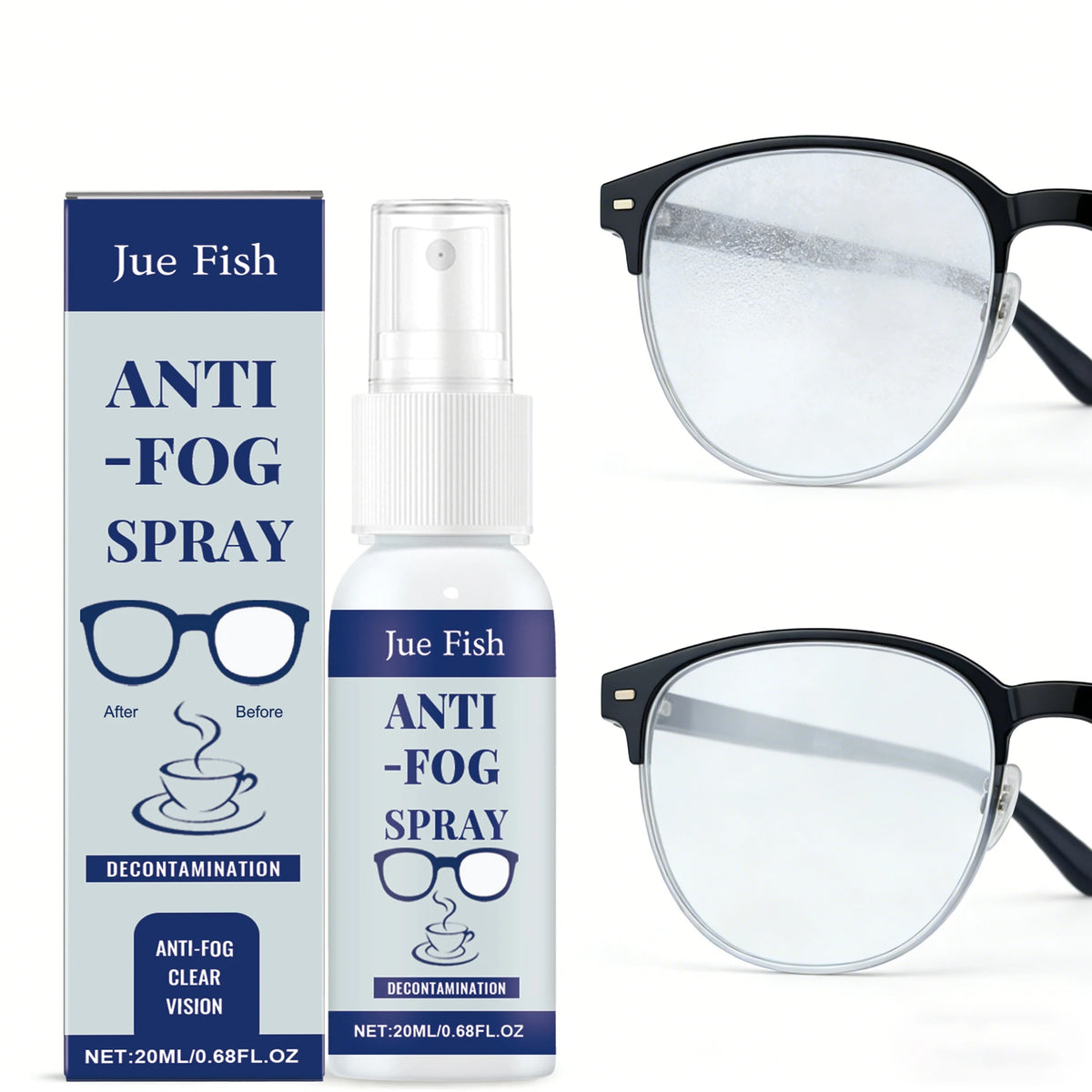 Jue-Fish Anti-Fog Spray for Eyeglasses – Clear Lens Formula Lens Cleaning Spray Qst