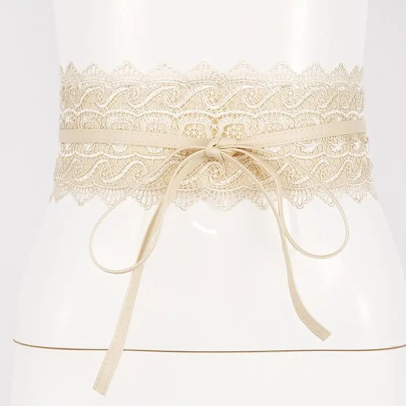 Vintage Boho Lace Bow Wide Waist Belt – Scalloped Edge Wide Waist Belt Qst A3