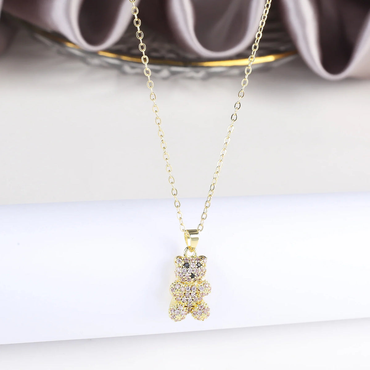 18K Gold Plated Cubic Zirconia Bear Pendant Necklace for Women Pendant Necklace Qme 1