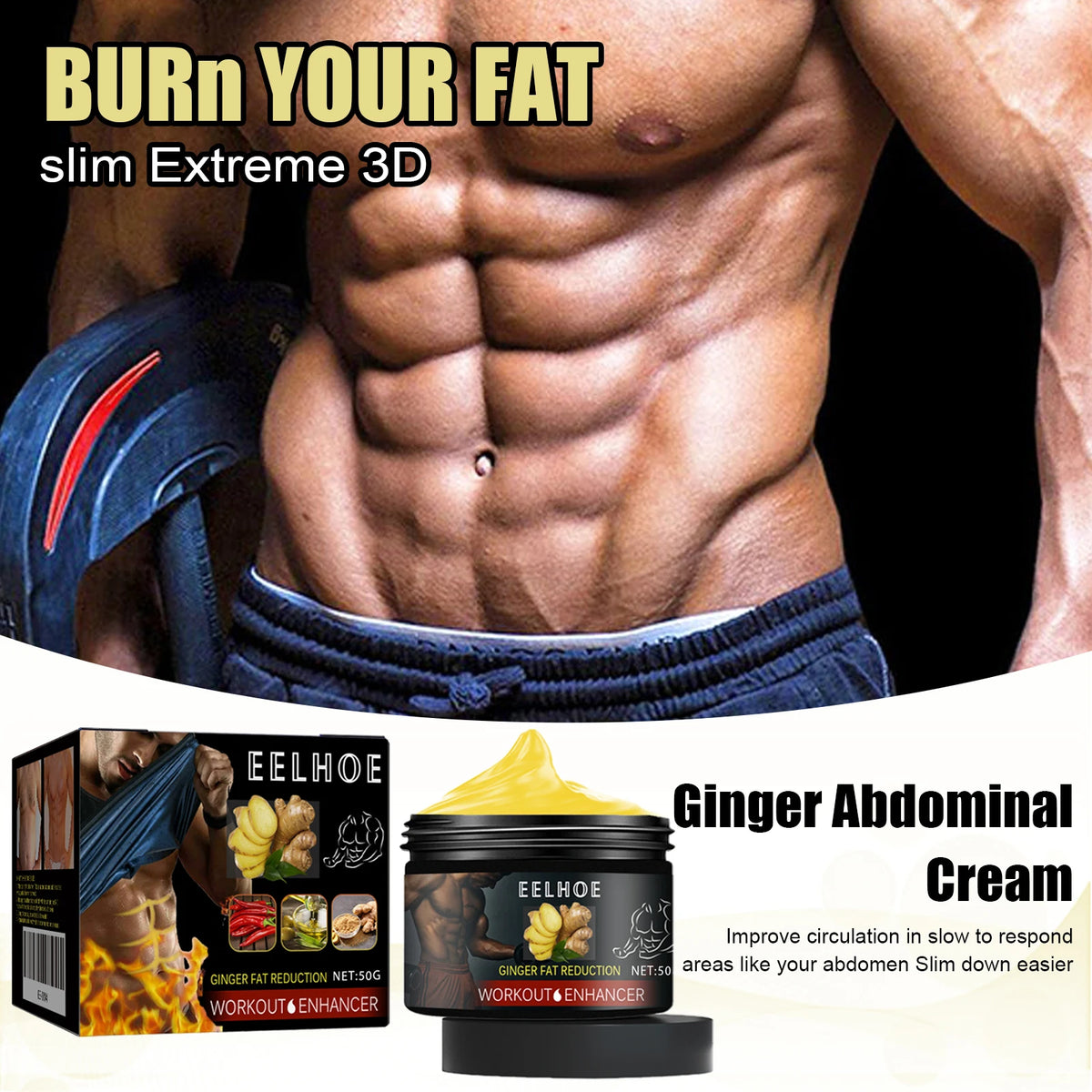 Eelhoe Abs Toning Balm – Firming & Hydrating Body Cream 50g Body Firming Balm Qst