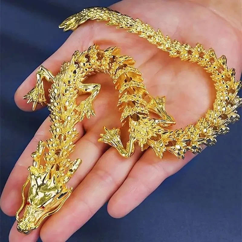 3D Alloy Golden Dragon Statue with Movable Limbs | Desktop Decor Dragon Figurine Qme