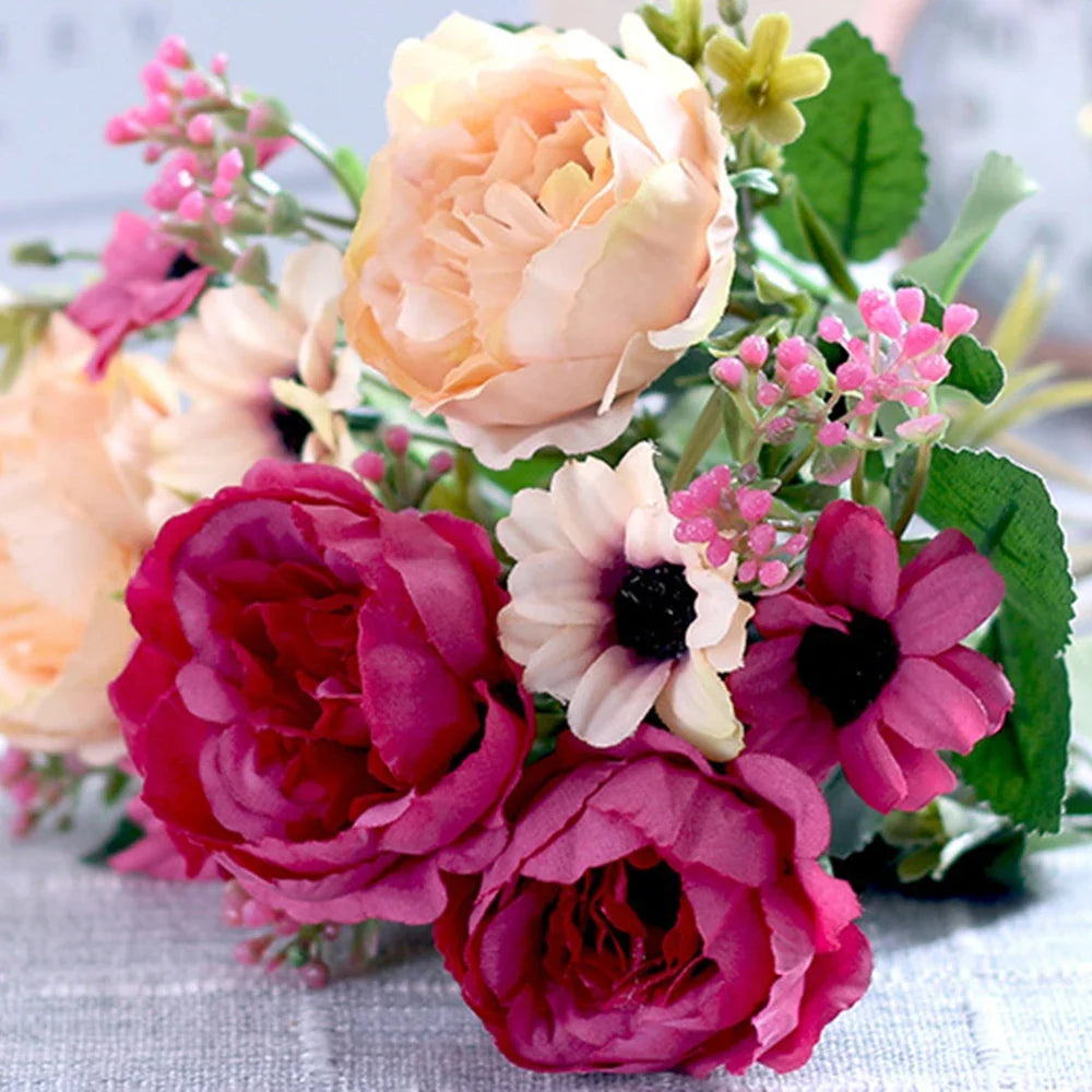 Silk Peony & Baby's Breath Artificial Flower Bouquet Artificial Flower Bouquet Qme