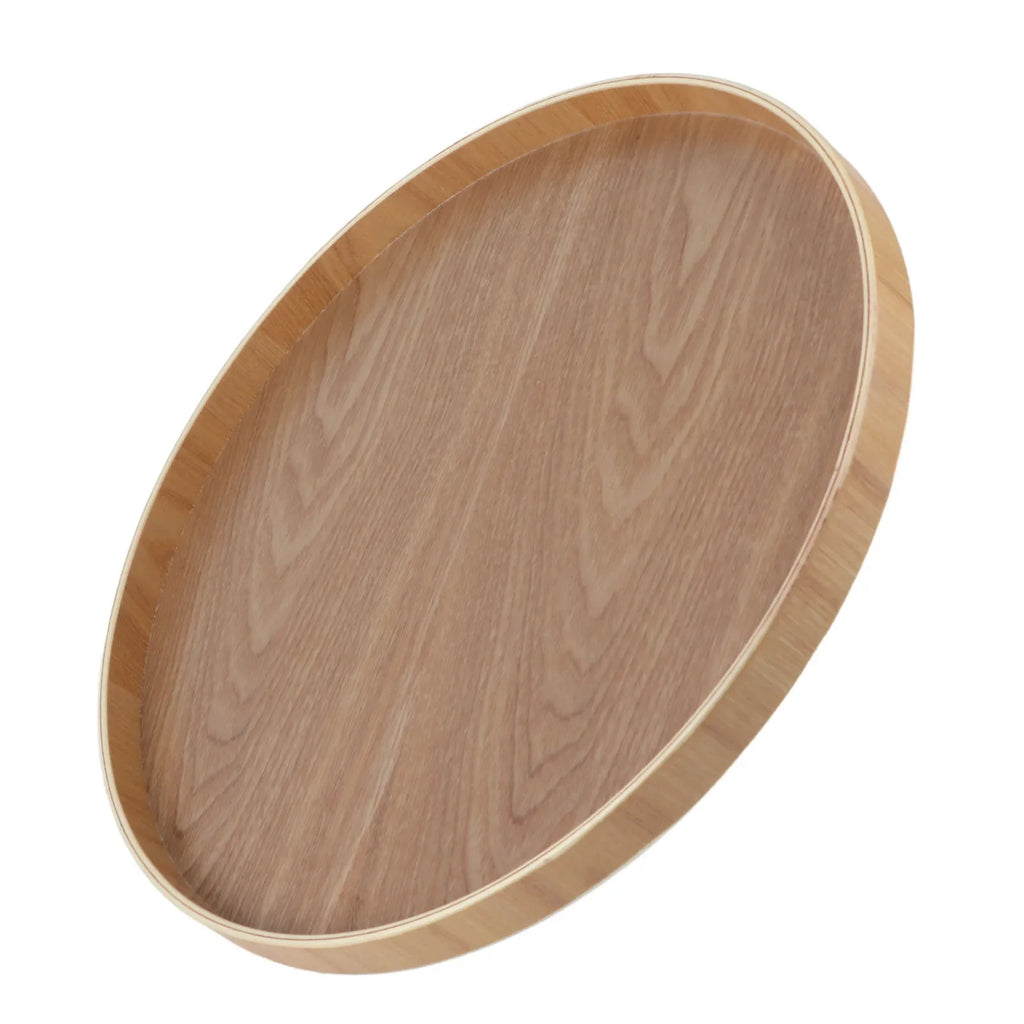 Round Solid Wood Serving Tray 14.76" – Tea, Coffee & Snack Tray Wooden Serving Tray Qme