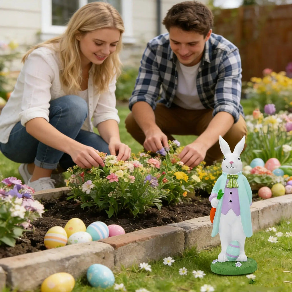 Easter Bunny Resin Rabbit Statue Spring Mantel Decoration Decorative Rabbit Statue Qme