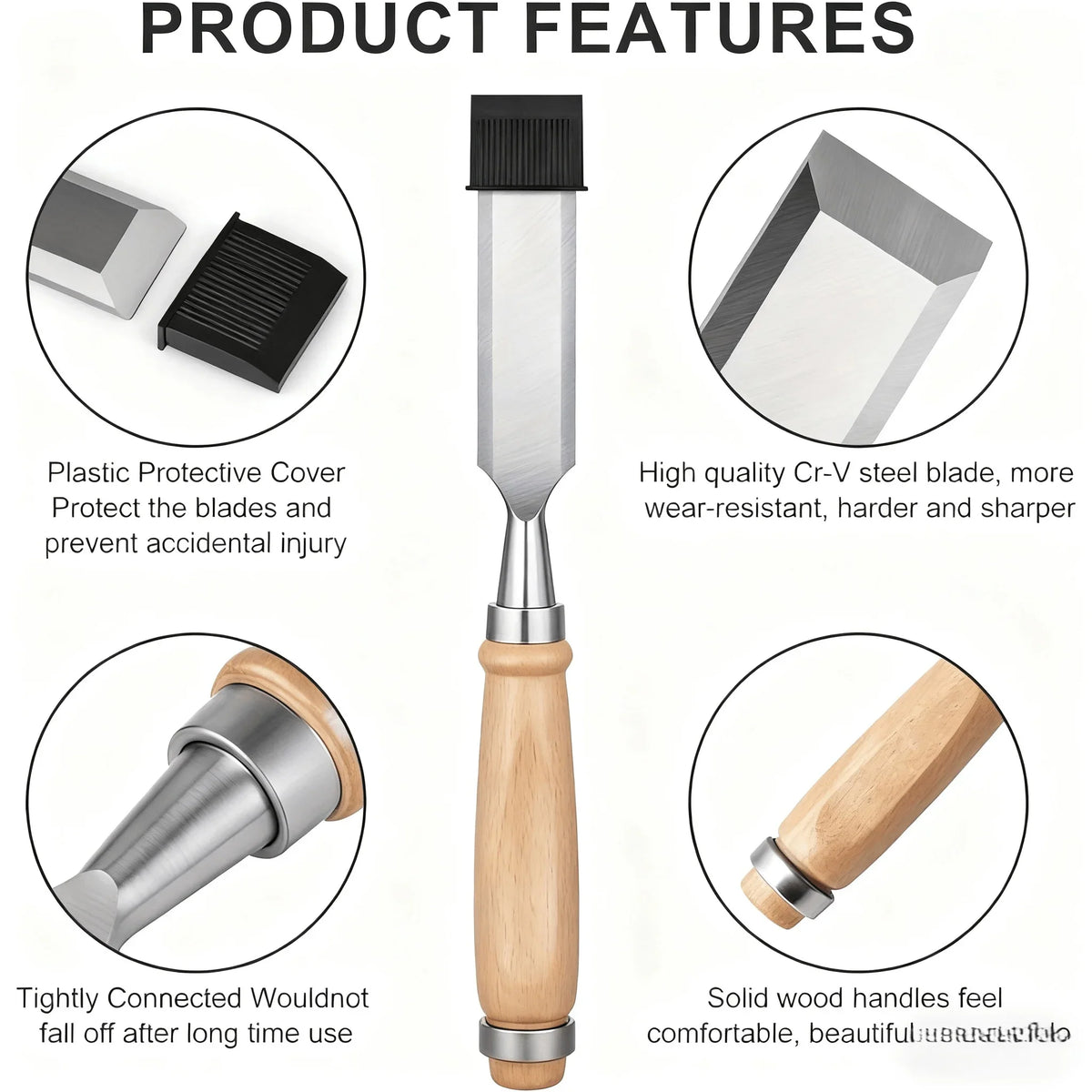 4-Piece Woodworking Chisel Set | Chrome Vanadium Steel Blades Woodworking Chisel Set Qme